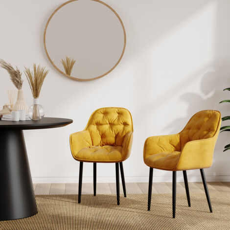 ANIKA MODERN VELVET DINING CHAIR PADDED SEAT METAL LEG KITCHEN 6 PCS (Mustard) (1/5)