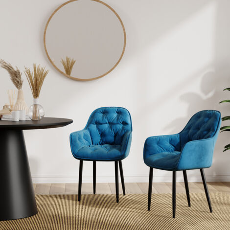 ANIKA MODERN VELVET DINING CHAIR PADDED SEAT METAL LEG KITCHEN 6 PCS (Blue) (1/5)