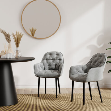 ANIKA MODERN VELVET DINING CHAIR PADDED SEAT METAL LEG KITCHEN 6 PCS (Grey) (1/5)