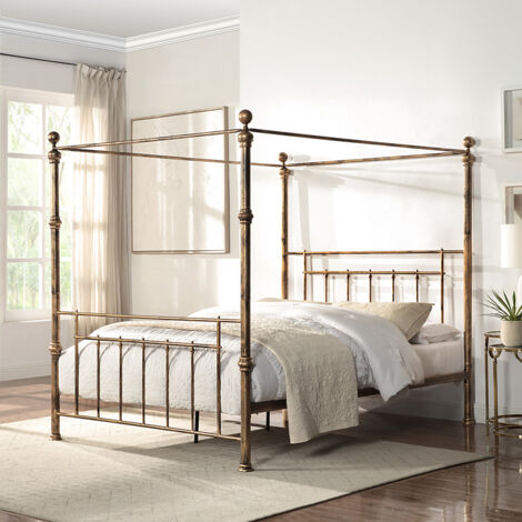 Welwyn Vintage Victorian 4 Poster Antique Brass Metal Bed Frame King (1/5)