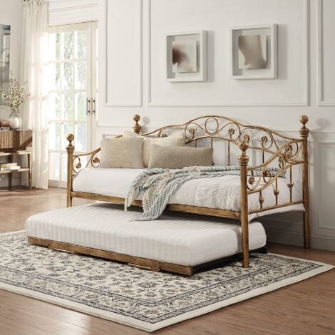 Essendon Vintage Living Room Bedroom Metal Day Bed w Trundle