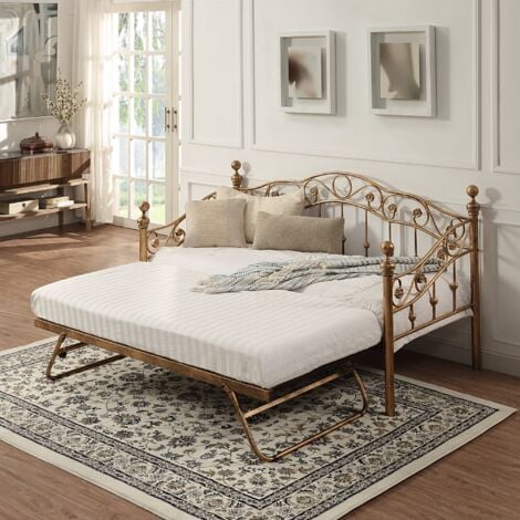 Essendon Vintage Living Room Bedroom Metal Day Bed w Trundle