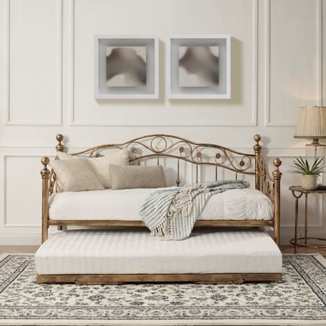Essendon Vintage Living Room Bedroom Metal Day Bed w Trundle