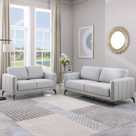 OSLO MODERN SCANDI STYLE FABRIC LIVING ROOM 2+3 SEATER SOFA SET LIGHT GREY