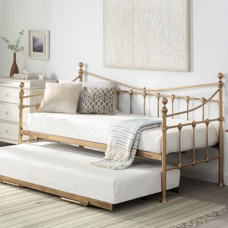 Newnham Classic Victorian Style Living Room Bedroom Metal Day Bed Frame w Trundle
