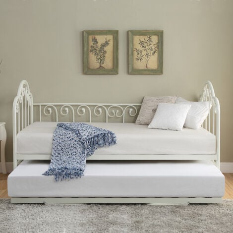 Knebworth French Shabby Chic Living Room Bedroom Metal Day Bed Frame w Trundle