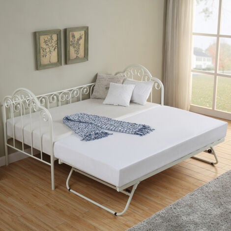 Knebworth French Shabby Chic Living Room Bedroom Metal Day Bed Frame w Trundle