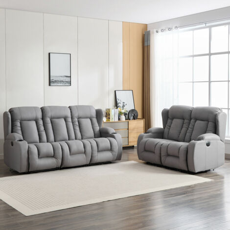 CAESAR 2+3 SEATER GREY TECHNOLOGY FABRIC MODERN ELECTRIC RECLINER SOFA SET (1/5)