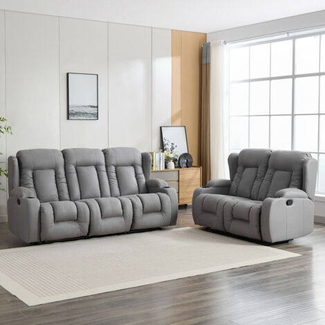 CAESAR 2+3 SEATER GREY TECHNOLOGY FABRIC MODERN MANUAL RECLINER SOFA SET (1/5)