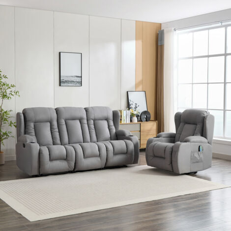 CAESAR 1+3 SEATER GREY TECHNOLOGY FABRIC MODERN MANUAL RECLINER SOFA SET