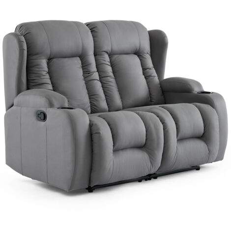 CAESAR 2 SEATER GREY TECHNOLOGY FABRIC MODERN MANUAL RECLINER SOFA
