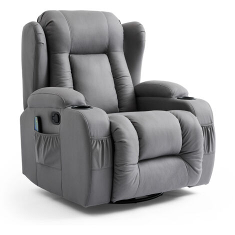 CAESAR GREY TECHNOLOGY FABRIC MANUAL RECLINER ROCKING SWIVEL HEAT & MASSAGE CHAIR