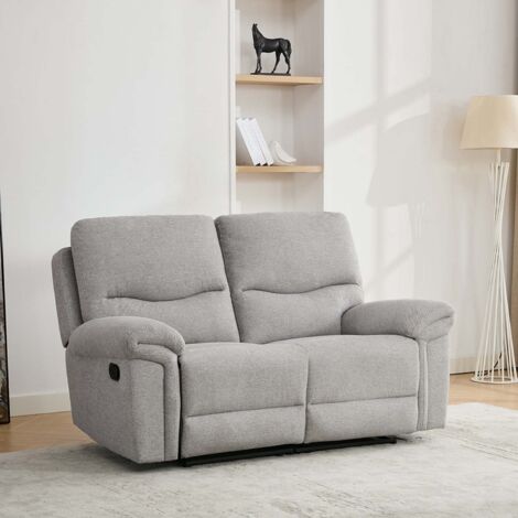 FOSSE 2 SEATER FABRIC MANUAL RECLINER SOFA LIGHT GREY