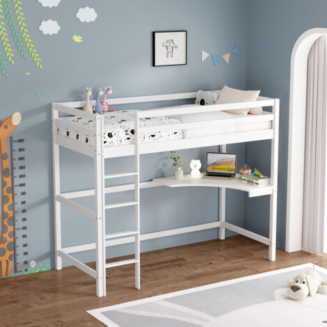 POPPY WHITE WOODEN HIGH SLEEPER BUNK BED WITH DESK