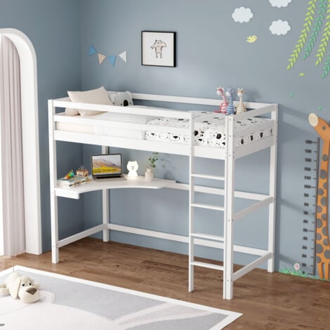 POPPY WHITE WOODEN HIGH SLEEPER BUNK BED WITH DESK