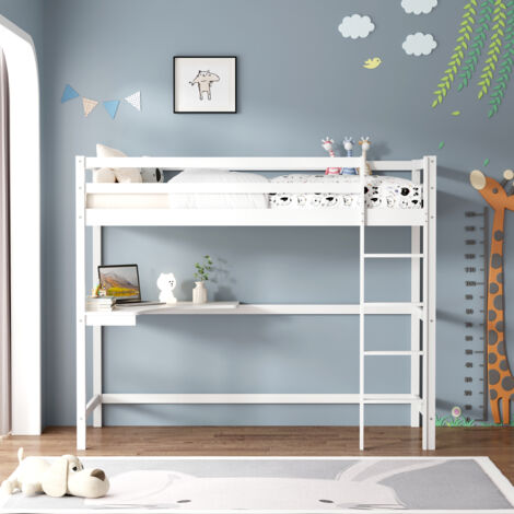 POPPY WHITE WOODEN HIGH SLEEPER BUNK BED WITH DESK