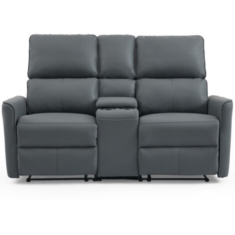 MADRID 1+2+3 SEATER w CONSOLE MANUAL RECLINER AIR LEATHER SOFA SET GREY