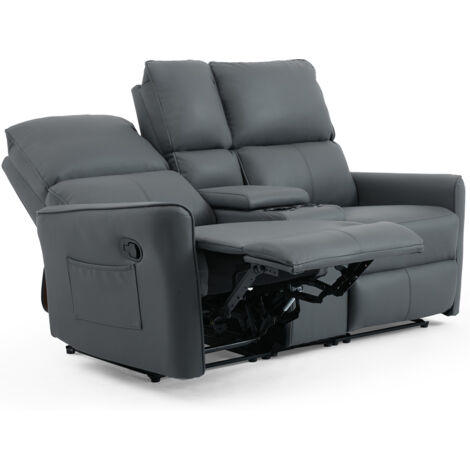 MADRID 1+2+3 SEATER w CONSOLE MANUAL RECLINER AIR LEATHER SOFA SET GREY