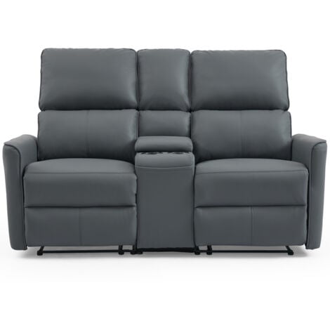 MADRID 2 SEATER w CONSOLE MANUAL RECLINER AIR LEATHER SOFA GREY
