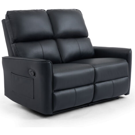 MADRID 2 SEATER MANUAL RECLINER AIR LEATHER SOFA BLACK