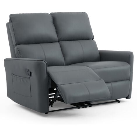 MADRID 2 SEATER MANUAL RECLINER AIR LEATHER SOFA GREY
