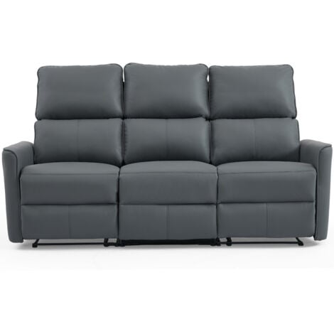 MADRID 3 SEATER MANUAL RECLINER AIR LEATHER SOFA GREY