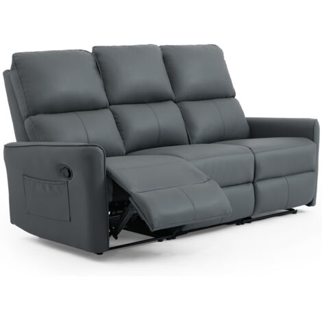 MADRID 3 SEATER MANUAL RECLINER AIR LEATHER SOFA GREY