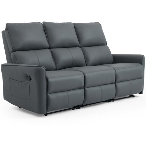 MADRID 1+2+3 SEATER MANUAL RECLINER AIR LEATHER SOFA SET GREY