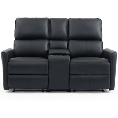 MADRID 1+2 SEATER w CONSOLE MANUAL RECLINER AIR LEATHER SOFA SET BLACK