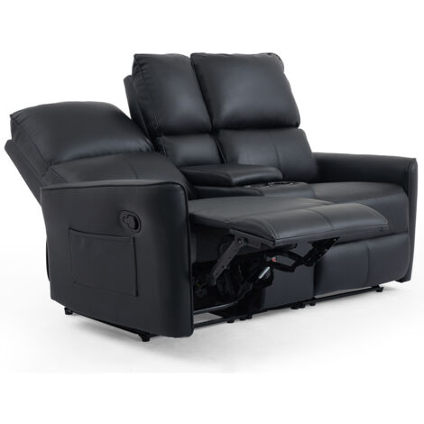 MADRID 1+2 SEATER w CONSOLE MANUAL RECLINER AIR LEATHER SOFA SET BLACK