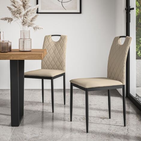 Set Of 8 Monza Faux Leather Dining Chair Modern Padded Seat Metal Legs Kitchen (Beige) (1/5)