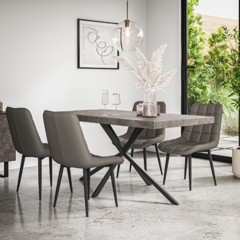 Donni Dining Table And Chairs - Grey Table Top w Black Legs + Nova Faux Leather Dining Chair Set Of 6 (Grey) (1/5)