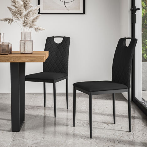 Set Of 4 Monza Faux Leather Dining Chair Modern Padded Seat Metal Legs Kitchen (Black) (1/5)