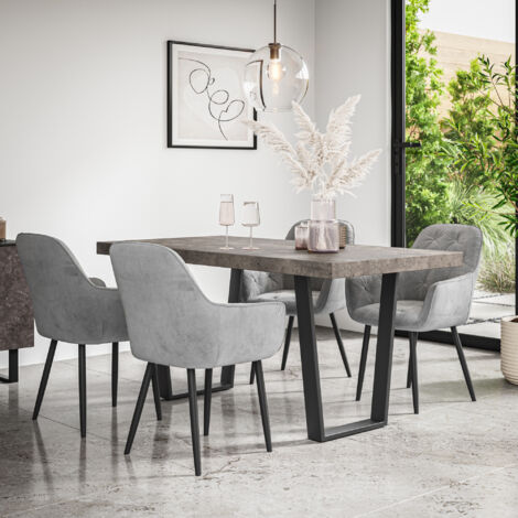 Aria Dining Table And Chairs -  Grey Table Top w Black Legs + Anika Velvet Dining Chair Set Of 4 (Grey) (1/5)