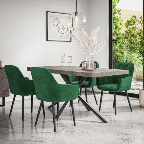 Donni Dining Table And Chairs - Grey Table Top w Black Legs + Anika Velvet Dining Chair Set Of 6 (Green) (1/5)