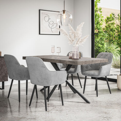 Donni Dining Table And Chairs -  Grey Table Top w Black Legs + Anika Velvet Dining Chair Set Of 4 (Grey) (1/5)