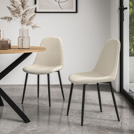 Set Of 4 Maya Boucle Dining Chair Modern Padded Seat Metal Legs Kitchen (Ivory White) (1/5)