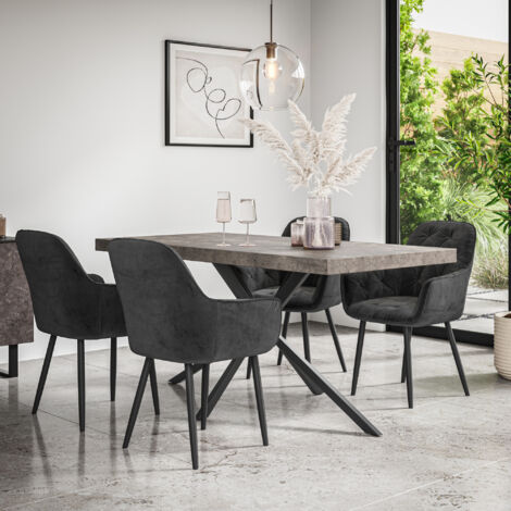 Donni Dining Table And Chairs - Grey Table Top w Black Legs + Anika Velvet Dining Chair Set Of 6 (Black) (1/5)