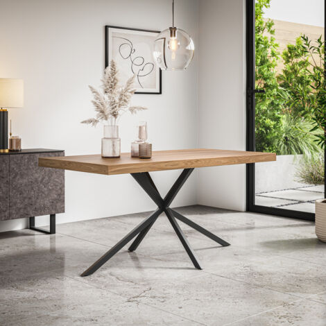 Donni Dining Table Modern Oak Effect Table Top w Black Legs