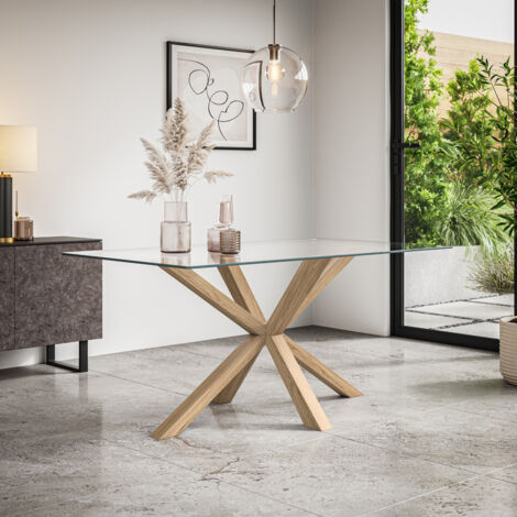 Etta Glass Dining Table w Solid Oak Legs (1/4)