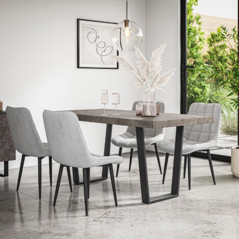 Aria Dining Table And Chairs -  Grey Table Top w Black Legs + Nova Velvet Dining Chair Set Of 4 (Grey) (1/5)