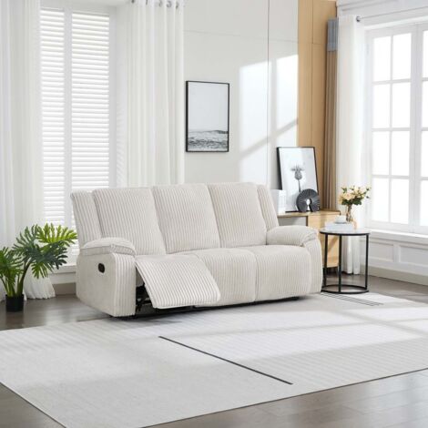 Verona 3 Seater Jumbo Cord Manual Recliner Sofa (Beige) (1/5)