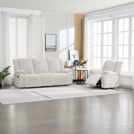 Verona 3+1 Jumbo Cord Manual Recliner Sofa Set (Beige)