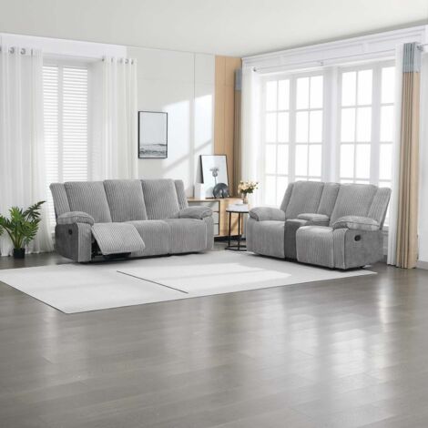 Verona 3+2 Jumbo Cord Manual Recliner Sofa Set (Grey) (1/5)