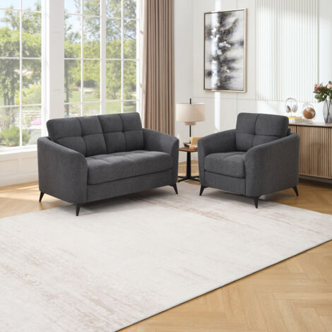 Solna 1+2 Seater Scandi Style Fabric Living Room Sofa Set (Charcoal) (1/5)