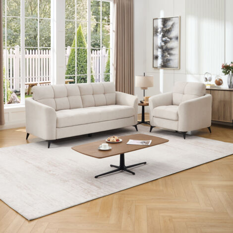 Solna 1+3 Seater Scandi Style Fabric Living Room Sofa Set (Beige)