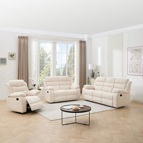 BOSTON 1+2+3 SEATER MANUAL FABRIC RECLINER SOFA SET BEIGE