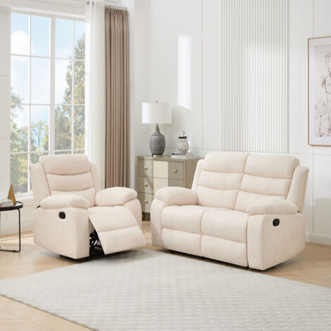 BOSTON 1+2 SEATER MANUAL FABRIC RECLINER SOFA SET BEIGE