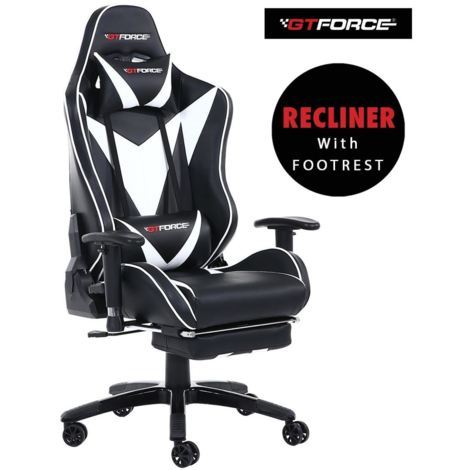 GTFORCE FORMULA WHITE LEATHER RACING SPORTS OFFICE CHAIR IN BLACK AND WHITE