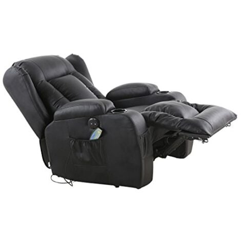 CAESAR BLACK ELECTRIC LEATHER AUTO RECLINER MASSAGE HEATED GAMING WING CHAIR